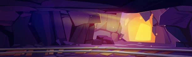 卡通黄金开采铁路在山宝藏洞图片下载