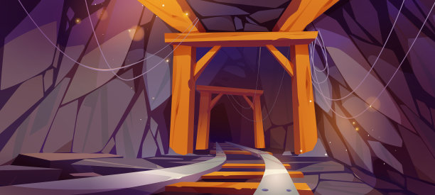 矿井隧道内视图，洞穴与铁路，岩石图片下载