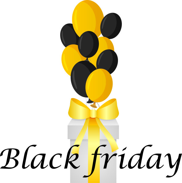 黑色星期五销售模板，气球，礼物。矢量插图。背景海报，横幅，传单，明信片，广告手册。图片下载