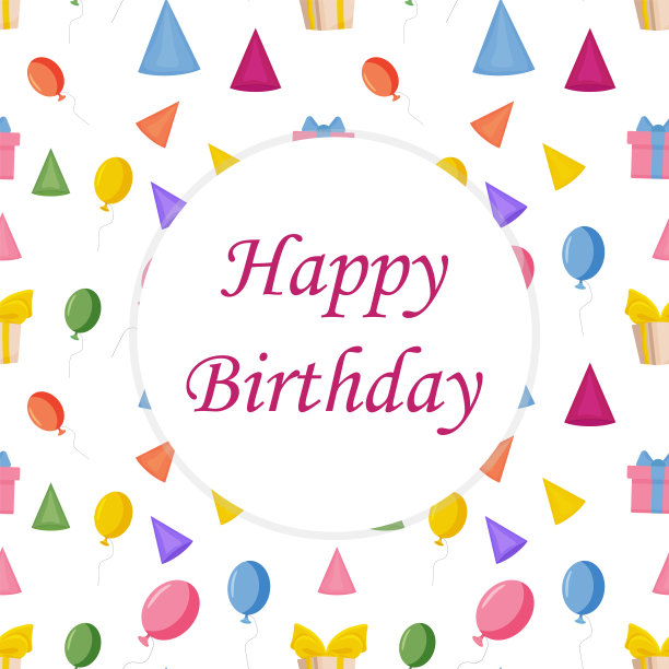 贺卡的矢量设计。气球，礼物，帽子。一张生日卡片。矢量图图片下载