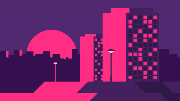 美丽的夜晚住宅区，日落背景上有夜光窗。图片下载