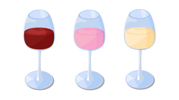 三杯酒。一杯红酒，rosé和白葡萄酒的矢量图像图片下载