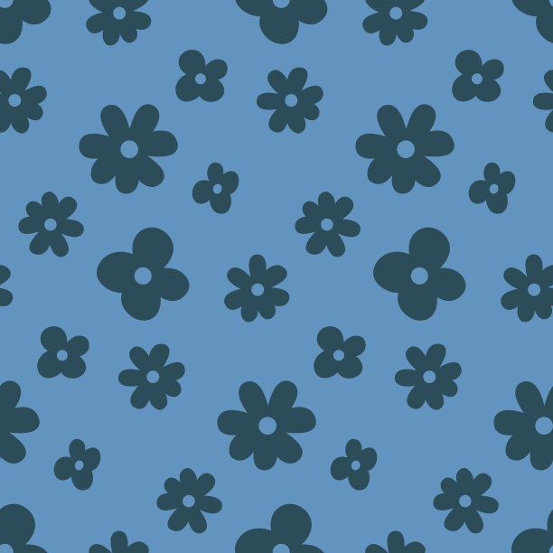 无缝图案，蓝色单色花朵，简单幼稚的设计图片下载