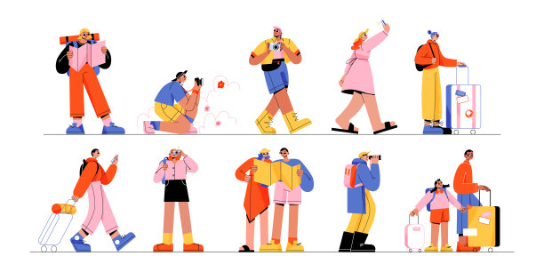 人们带着行李箱，地图和相机旅行图片下载