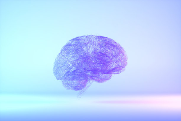 大脑，人工智能概念，低聚，霓虹灯图片下载