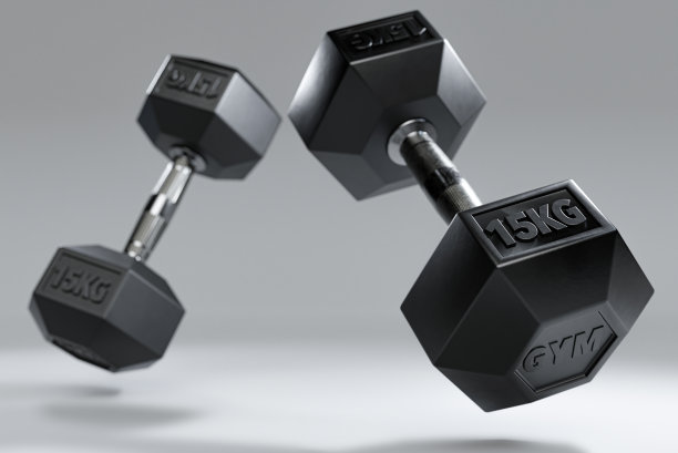 近距离低角度15公斤浮动哑铃在健身房举重图片下载