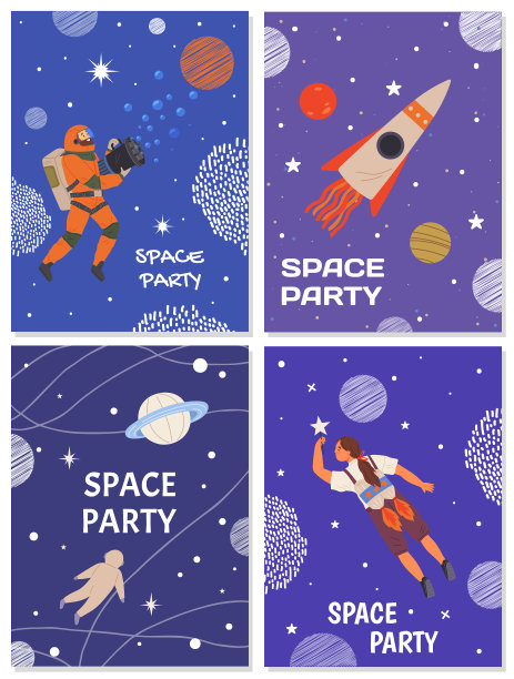 印有宇航员和火箭的明信片图片下载