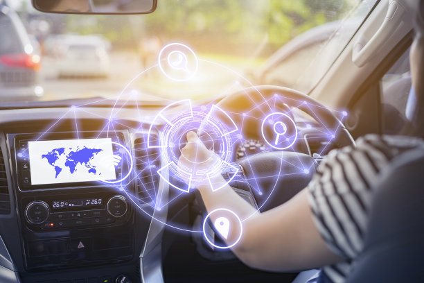 车辆和图形用户界面(GUI)。智能汽车，汽车系统控制按面板按钮屏幕现代设计物联网(IOT)，交通，技术和车辆概念图片下载
