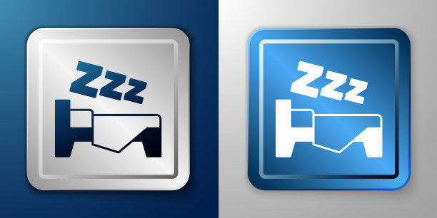 白色时间睡眠图标隔离在蓝色和灰色上图片下载