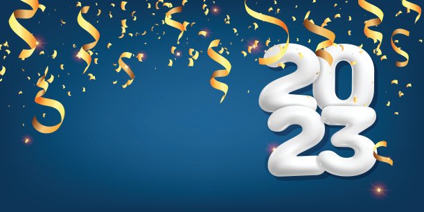 新年快乐横幅模板白色3d矢量2023数字贺卡设计与金色纸屑图片下载
