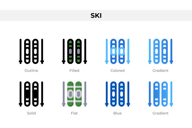 不同风格的滑雪图标。滑雪图标设置。节日的象征。不同风格的图标设置。矢量图图片下载