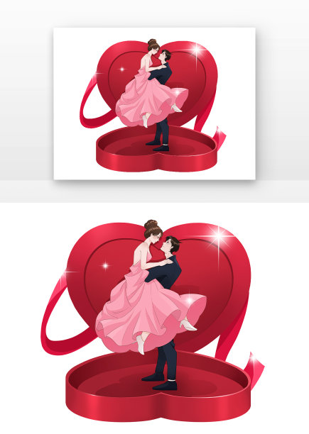 红色爱心戒指盒里恩爱小情侣图片下载