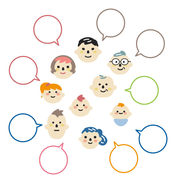 不同年代的人交流意见和演讲气泡设置插图材料图片下载