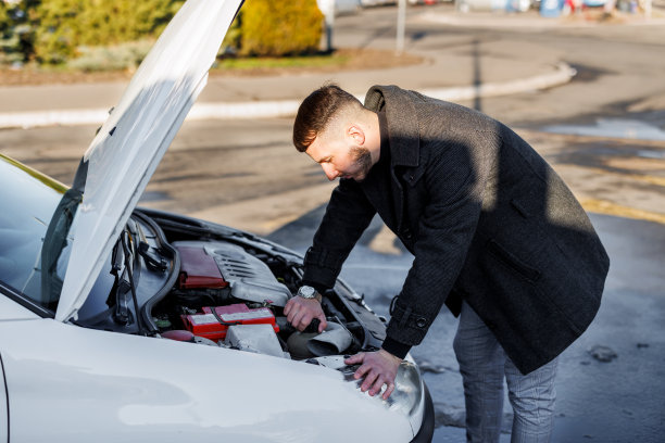 一个年轻英俊的男人在路上出了车祸，他试图解决这个问题。图片下载