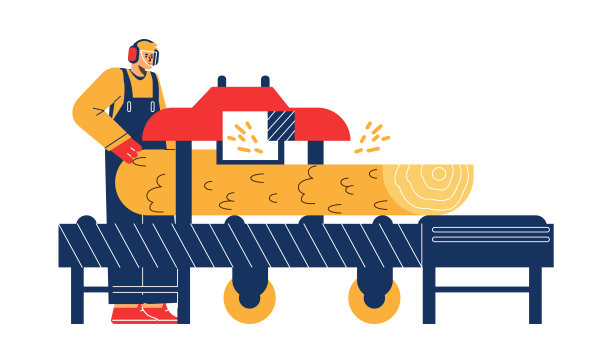 锯木厂工业商业服务工人矢量插图隔离。图片下载