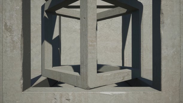 三维灰色极简主义混凝土设计元素为一个现代艺术题材。图片下载