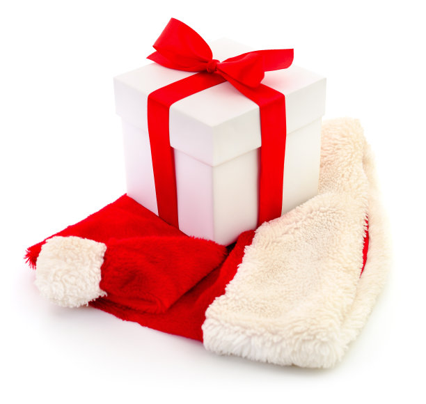 圣诞礼物和圣诞帽。图片下载
