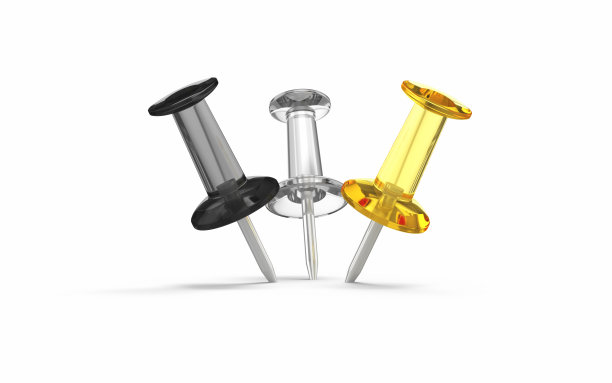 黑色，黄色，白色透明推针在白色背景剪辑路径图片下载