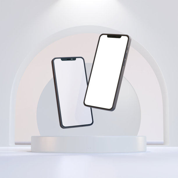 智能手机放在圆形讲台上，还有一个拱形模型图片下载