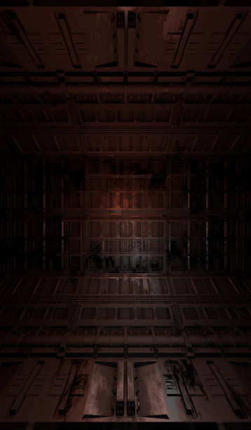 高角度视角的天花板与照明科幻房间图片下载