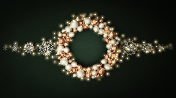 圣诞花环与红色蝴蝶结和丝带。装饰花环的松枝逼真的样子，与浆果，星星和珍珠装饰图片下载