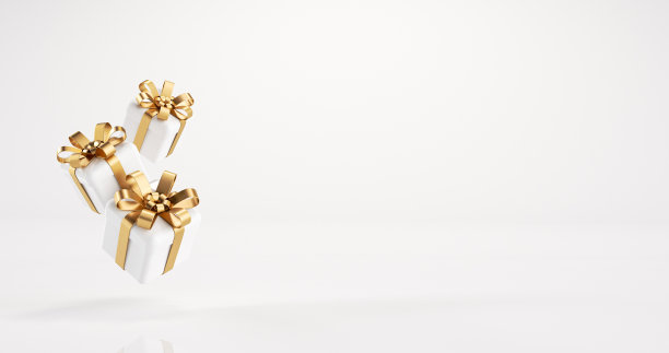 现代白色和金色礼盒与空白空间的产品推广- 3D插图图片下载