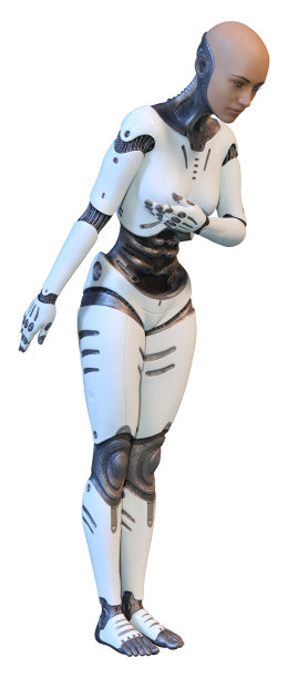 三维渲染女性机器人在白色图片下载