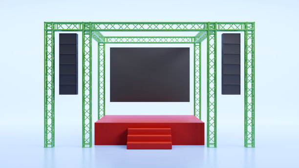 三维渲染的舞台表演和桁架结构与音响系统的音乐会演出业务图片下载