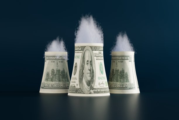 电厂烟囱的形式是钞票、美元。图片下载