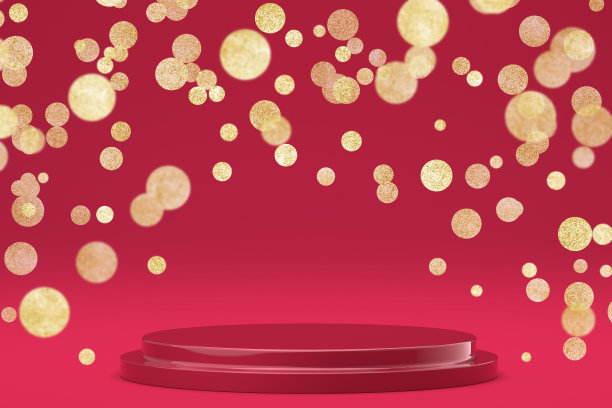 简单的产品讲台洋红色与金色彩纸着色，3D渲染。图片下载