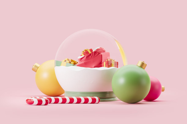 玻璃球与礼物和彩色装饰的新年图片下载