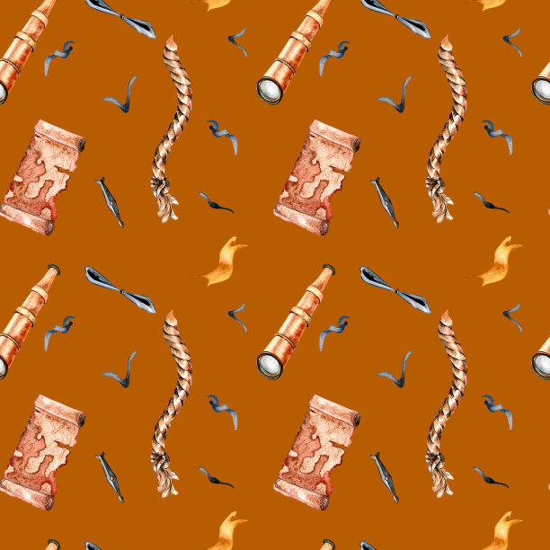 无缝模式的复古航空运输收集。水彩插图在复古风格。图片下载