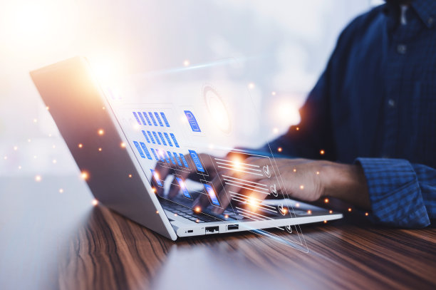 商人利用软件计算机对服务器上的数据文件进行检查，为文件管理的理念图片下载