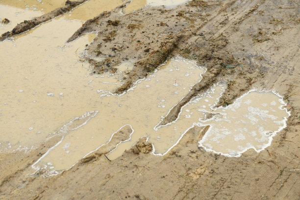 土路上有泥和水坑。深不可测的泥。陷入困境的危险。图片下载