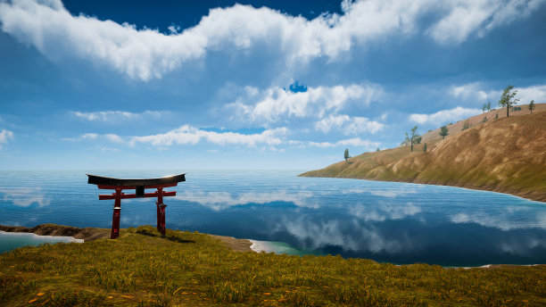 日本传统门鸟居，神道教的象征。自然景观3D渲染图片下载