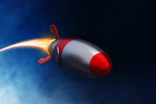 火箭3d插图在黑暗的背景图片下载