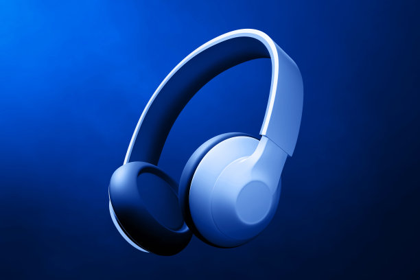 蓝色背景上的耳机3d插图图片下载