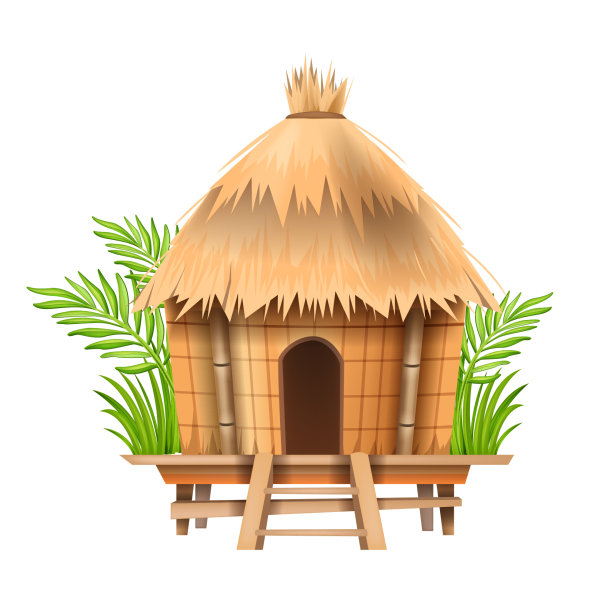 平房小屋，稻草村非洲茅草尼帕屋，矢竹海滩帐篷建筑屋顶。图片下载