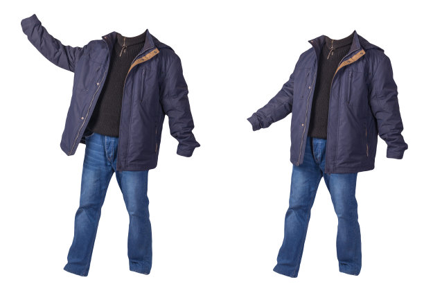 夹克，毛衣和蓝色牛仔裤孤立在白色背景上。休闲服装图片下载