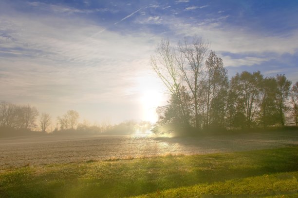 雾农场日出-霍华德县，印第安纳州图片下载