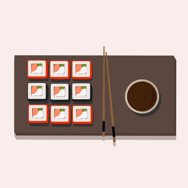 日本民族料理。寿司、棒子和酱油。矢量插图。图片下载