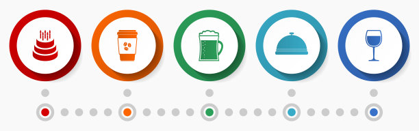 餐厅矢量图标集，餐饮概念平面设计彩色按钮，信息图形模板图片下载