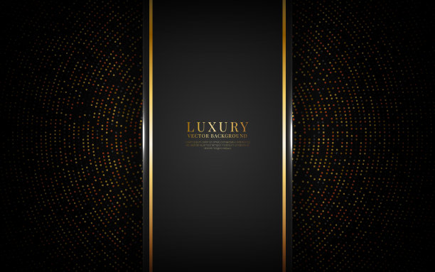 三维黑色豪华抽象背景重叠层在黑暗空间与金色线条和圆点效果装饰。平面设计元素优雅的风格概念的横幅，传单，卡片，小册子封面或登陆页图片下载