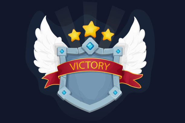 石头盾牌，框架与宝石，奖项丝带，翅膀，金色星星游戏胜利板在卡通风格孤立的背景。魔法御资，模板。矢量图图片下载