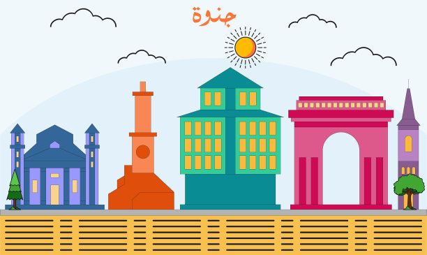 热那亚天际线与线艺术风格矢量插图。现代城市设计载体。阿拉伯语翻译为:热那亚图片下载