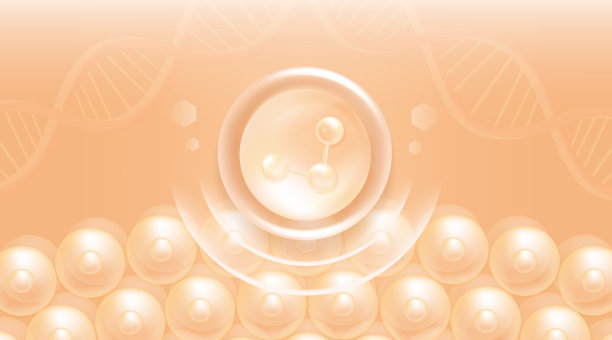 透明质酸头发和皮肤解决方案广告，金色胶原蛋白血清滴过皮肤细胞与化妆品广告背景准备使用，插图载体。图片下载