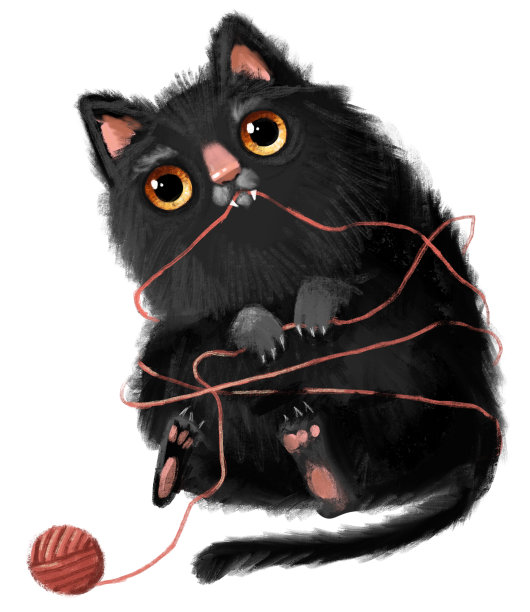 可爱的猫猫人物手绘羊毛针织纱。图片下载