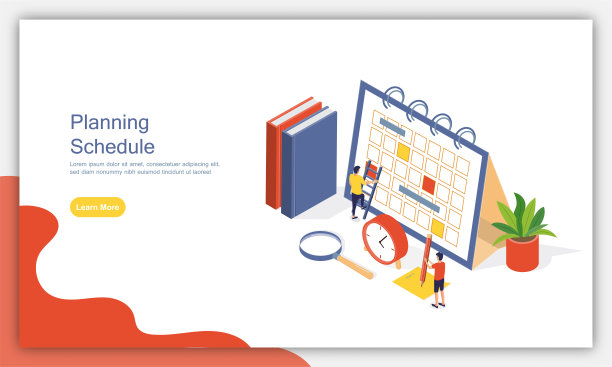 规划时间表概念横幅与字符。可用于网页横幅，信息图表。平面等距矢量插图孤立在白色背景上。图片下载