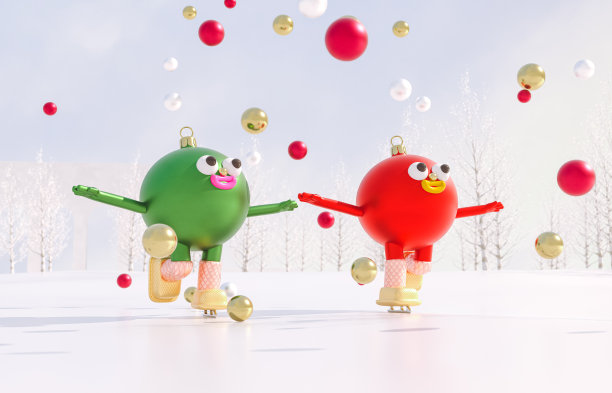 圣诞球化身加入虚拟冬季圣诞森林派对事件。虚拟事件概念。图片下载