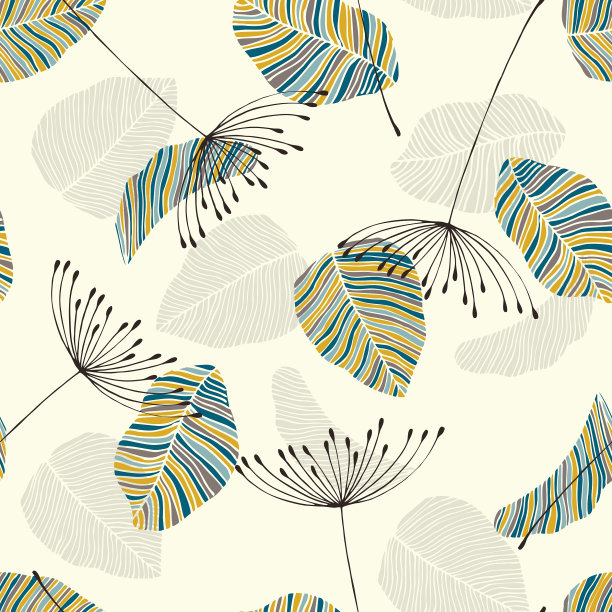 斯堪的纳维亚无缝涂鸦图案与复古树叶素描。图片下载